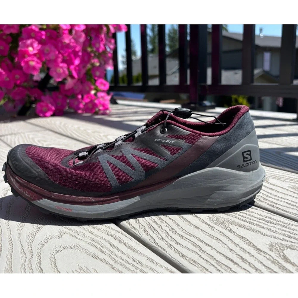 Salomon Women's Sense Ride 4 Burgandy/Gray Trail Running Shoes Sneakers Size 10